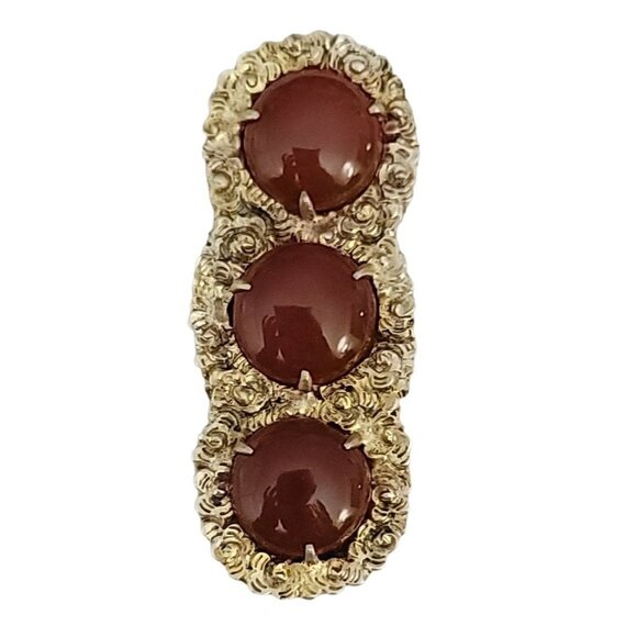 Chinese Import Seller 800, Gold-Tone Carnelian Cabochon Dress Clip, Signed China - Picture 1 of 10